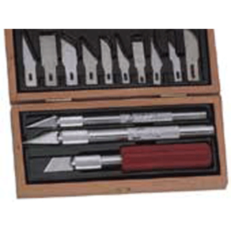 Hobby Knife Set: 3 Knife Set, 13 Blades in a Wooden Box