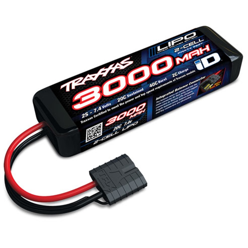 2 Cell 3000mAh 7.4V 20C LiPo iD Battery: 2827X