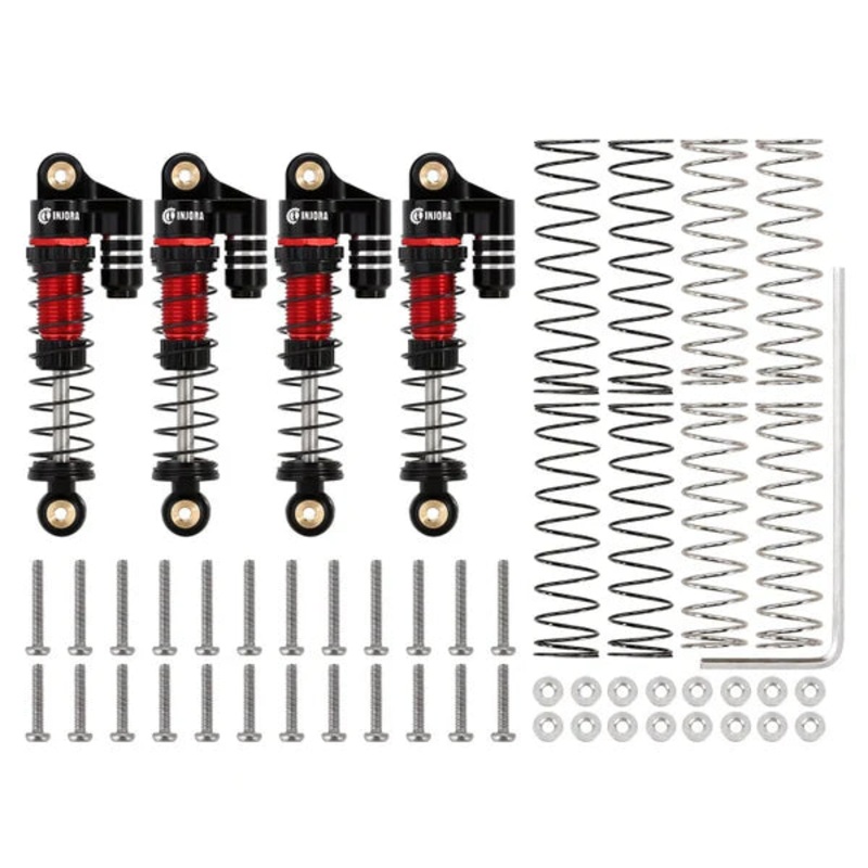39mm Aluminum Threaded Oil Shocks Fake Reservoir SCX24: Blk & Red