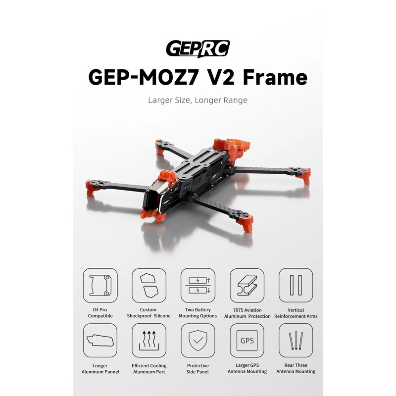 GEPRC GEP-MOZ7 V2 Frame 7.5-inch Long-range Frame Designed for the O4 Air Unit Pro HD VTX and Supports 8-inch Propellers