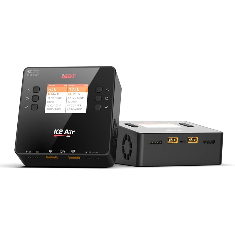 ISDT K2 Air Lipo Battery Charger Discharger 2-6S AC 200W DC 500Wx2 20A Dual Channel Smart Charger for Life Lilon LiHv NiMH RC Battery Balance Charger - Bluetooth APP Control, LCD Display