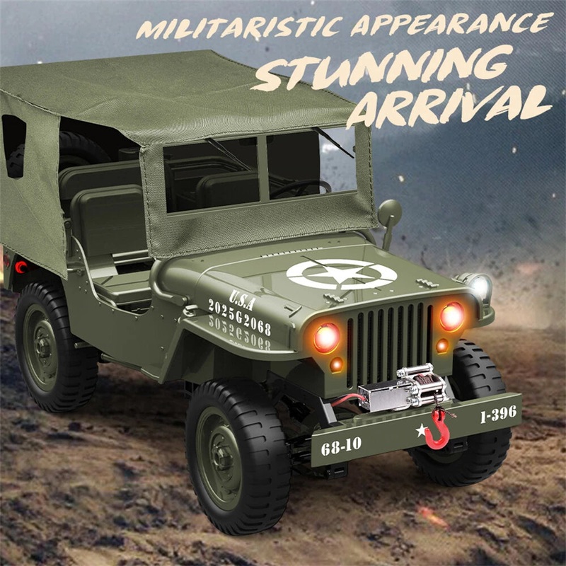 JJRC C8815 RTR 1/10 2.4G 4WD RC Car Willys Military Truck Off-Road Climbing LED Light Optional Winch Canopy Metal Frame Rock Crawler Full Proportional Vehicles Models Toys