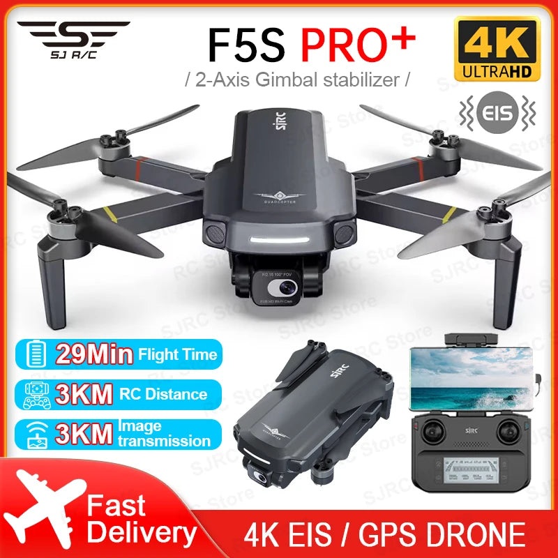 New SJRC F5S Pro GPS Drone 4K Profesional EIS HD Camera Drones 2 Axis Stabilized Gimbal 3KM Collapsible FPV RC Quadcopter F5S Pro 2B 64G CB