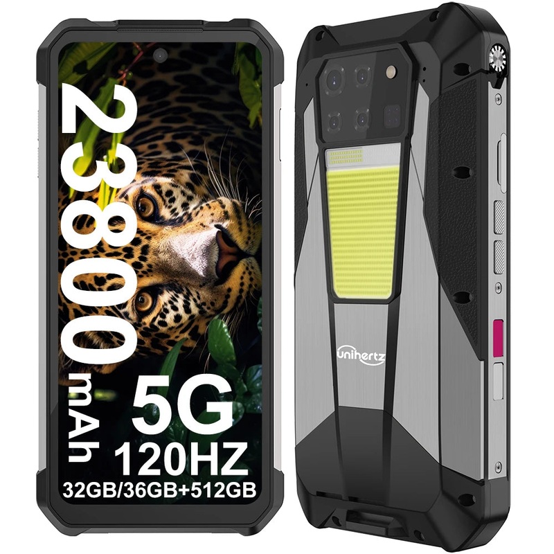 Unihertz Tank 3 Pro 8849 Rugged Smartphone android 5G with 100 Lumens Projector 32/36GB 512GB 23800mAh Waterproof 200MP phones black