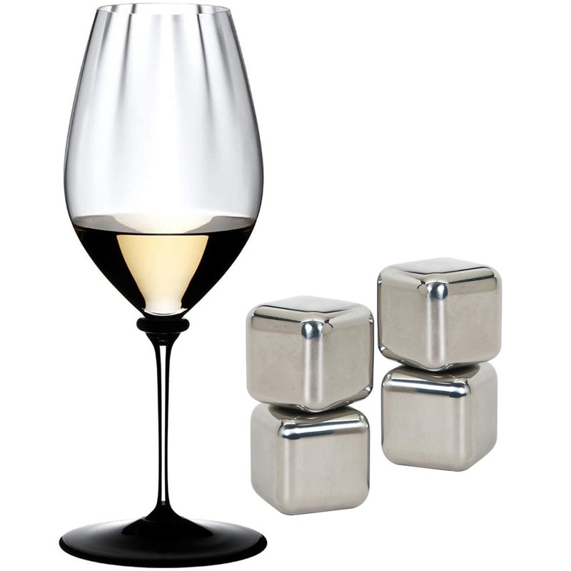 Riedel Fatto A Mano Performance Riesling Glass Black Base Single with Ice Cubes