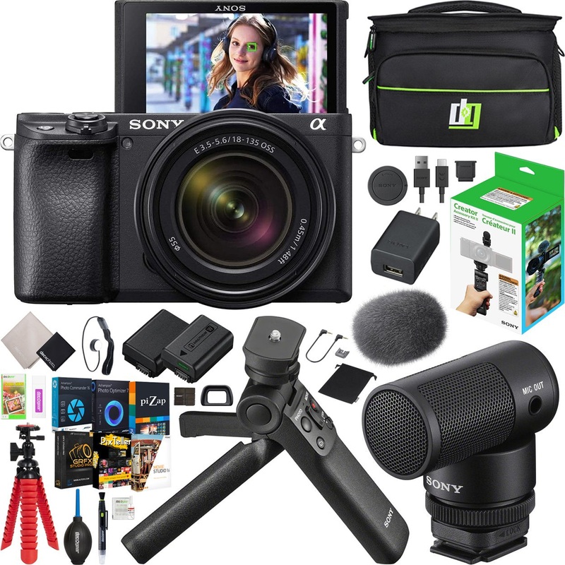Sony a6400 Mirrorless Camera + 18-135mm Lens + ACCVC2 Vlogger Tripod & Mic Bundle