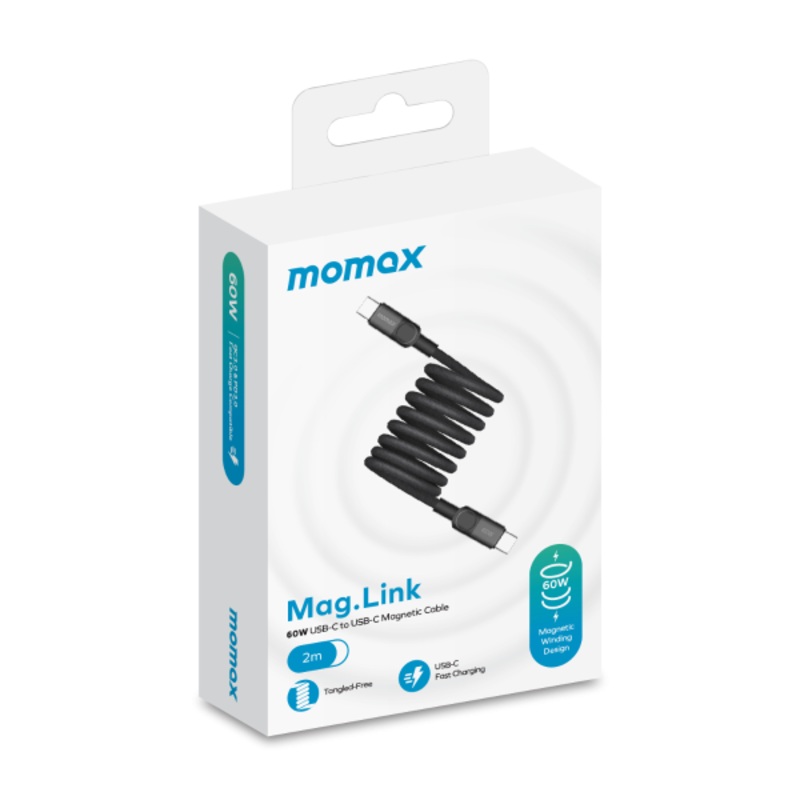 Momax Mag.Link Magnetic USB-C to USB-C cable 60w 2M - Black