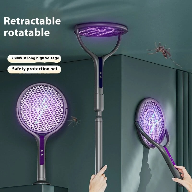 2 In 1 Adjustable Angle Electric Mosquito Swatter Mosquito Swatter Rotatable Foldable Electric Mosquito Swatter Telescopic Electric Mosquito Swatter Purple