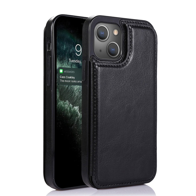 Back Flip Leather Wallet Cover Case Black