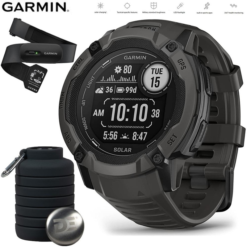 Garmin Instinct 2X Solar GPS Smartwatch Graphite+Bottle & Heart Rate Strap XS-S