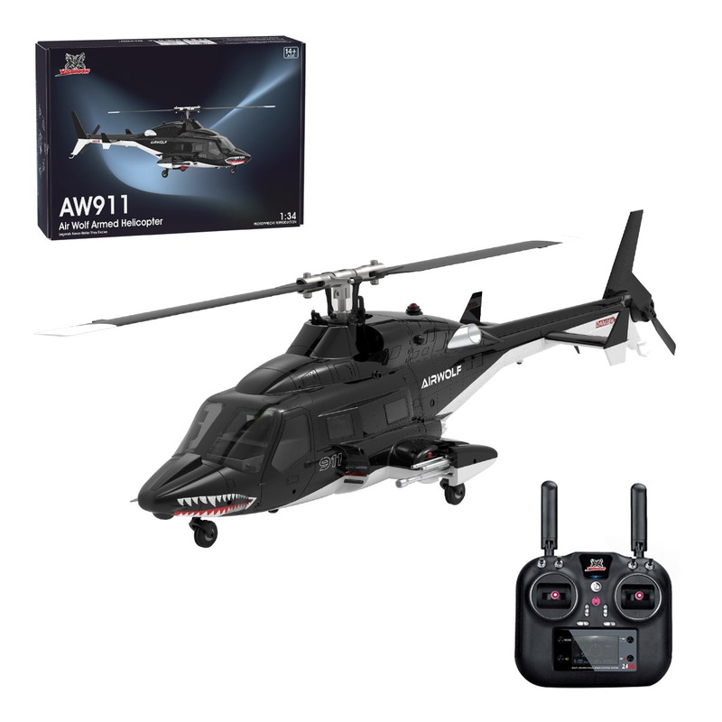 WOLFBUSH AW-911 Airwolf 1/34 2.4G 9CH Flybarless RC Helicopter Model with 6G/3D Stunt Mode and GPS