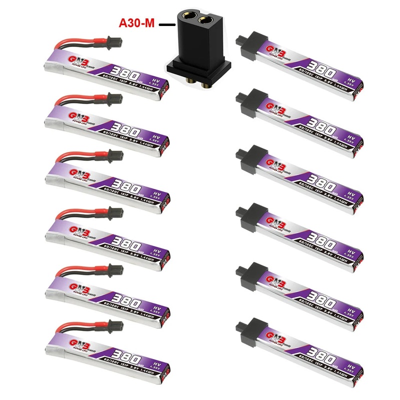 6PCS GAONENG 1S 380mAh 3.8V 60C GNB HV Lipo Battery A30 High Current Discharge Connector For FPV RC Tiny Whoop Drone DIY BT2.0 6PCS with A30 Cable