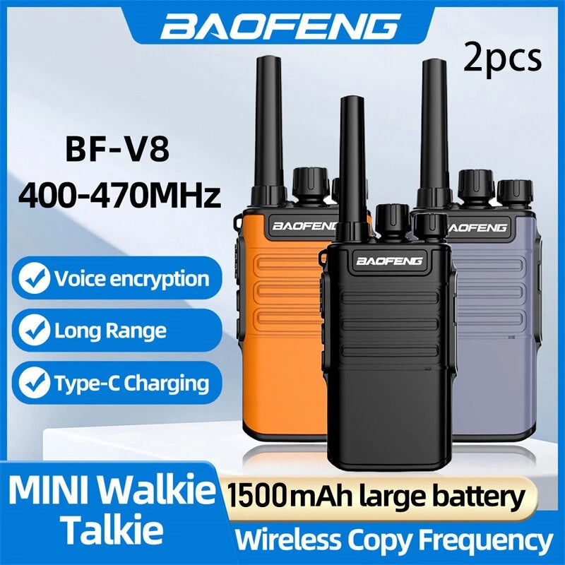 Baofeng BF-V8 Walkie Talkie 5W 16 Channels Long Range 1-8KM 1500mAh Battery Voice Encryption Type-C Charging Walkie Talkie Black