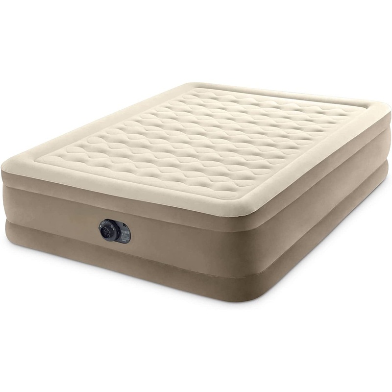 Intex Ultra Plush Fiber-Tech Inflatable Airbed Mattress Queen Built in Electric Pump