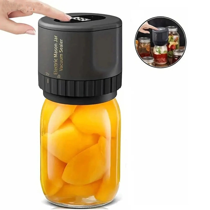 Mason Jar Sealing Machine 1200mAh Mini Vacuum Sealer Electric Mason Jar Vacuum Sealer Kit Cordless Mason Jars Wide Mouth and Regular Mouth Food Storage Black