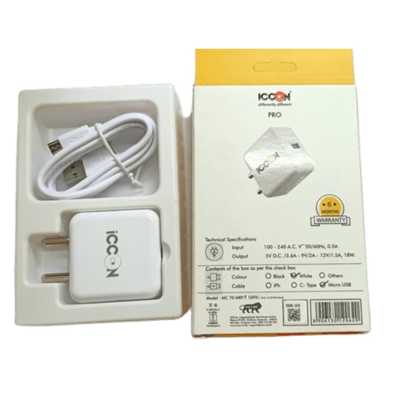 3.6A 5V White Adapter-Micro USB