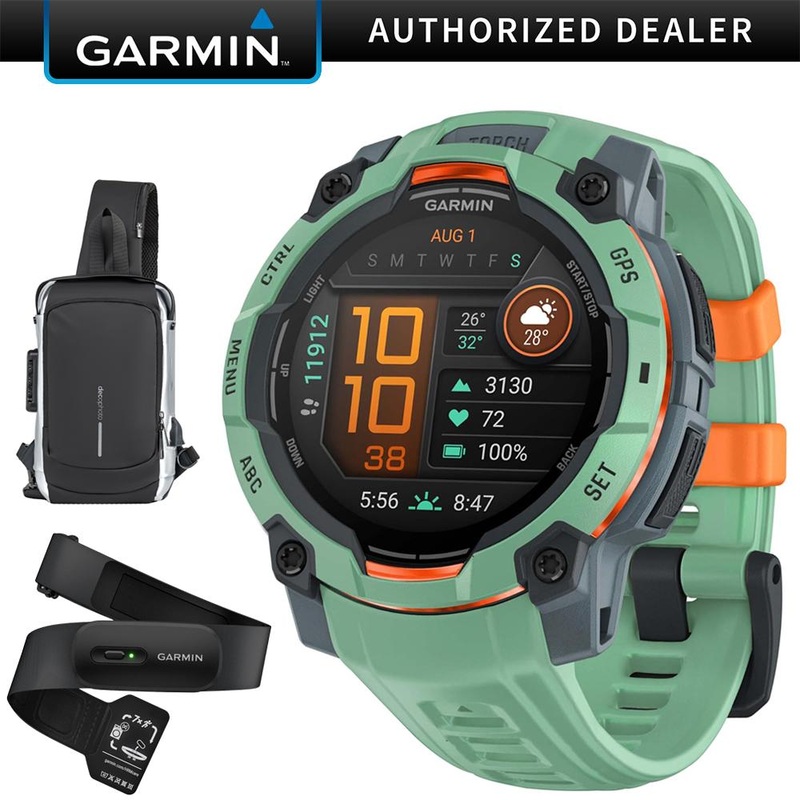Garmin Instinct 3 45mm Outdoor GPS Smartwatch, AMOLED w/ Garmin HRM 200 (XS-S) Bundle
