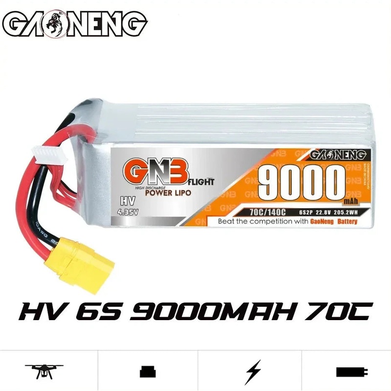 Gaoneng GNB 9000mAh 6S HV LiPo Battery 22.8V 70C/140C XT60 or XT90S for UAV & Large FPV 1PC with XT60