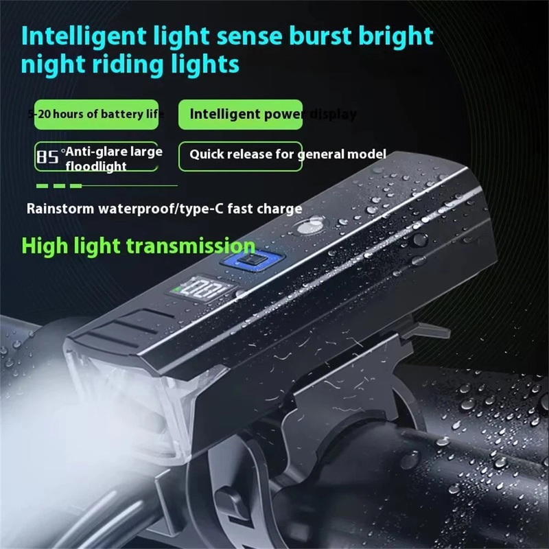 BIKIGHT Intelligent Light-sensing Bicycle Headlight 1500mAh Power Bank Flashlight Handlebar Waterproof USB Charging Bike Front Light for MTB Outdoor Safe Night Riding Black