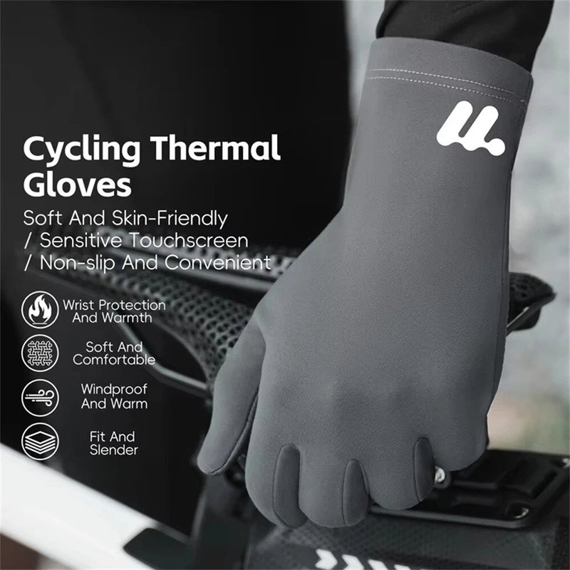 WEST BIKING Winter Touchscreen Fleece Thermal Cycling Gloves Windproof Non Slip Soft Comfy Extended Wristband Bike Gloves Black