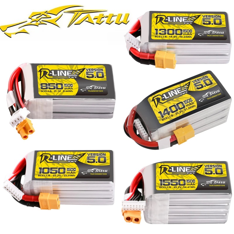 Tattu R-Line 5.0 V5 150C 850 1050 1200 1300 1550mAh Lipo Battery 3S/4S/6S XT30 XT60 Plug FPV Racing Drone RC Quadcopter 6S 1050mAh XT60