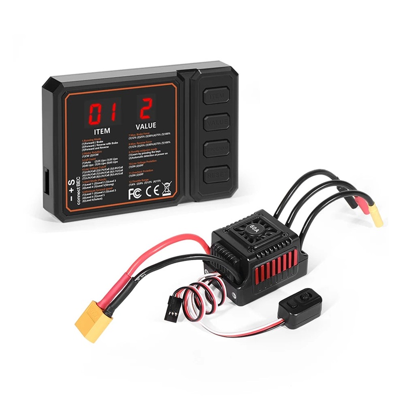 WSDT-60A RC Sensorless brushless waterproof ESC With Programming Card Combination Set for 1/10 RC Car Red
