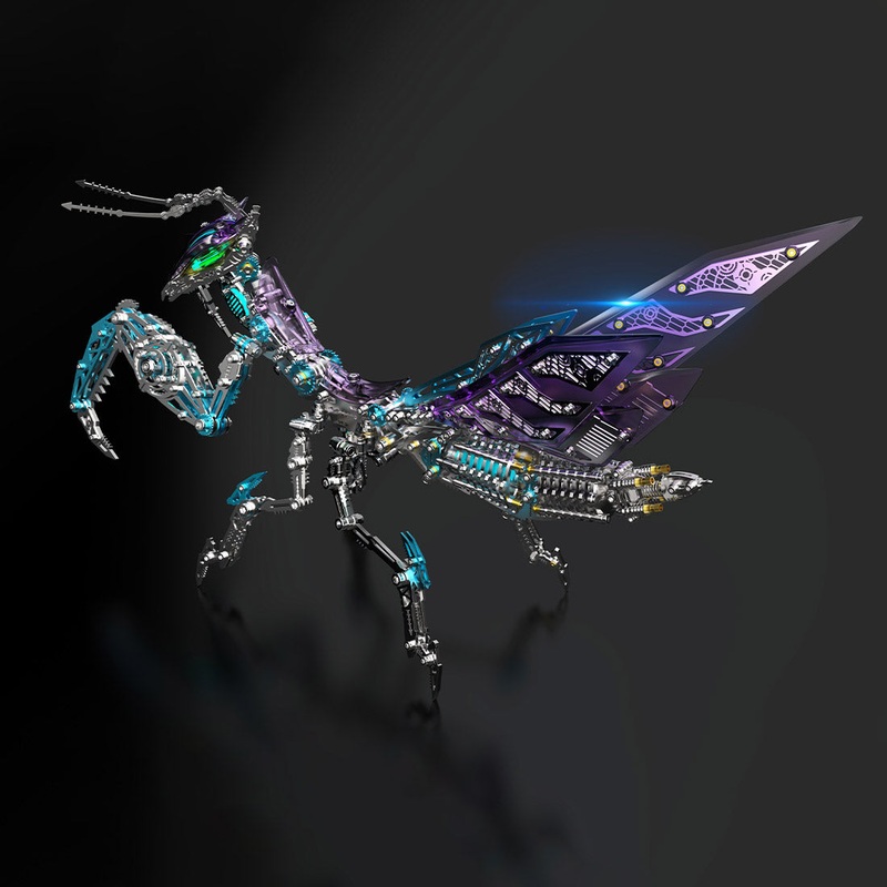 3D Metal Mechanical Mantis DIY Assembly Insect Model Kits Creative Ornaments-1000+PCS Purple