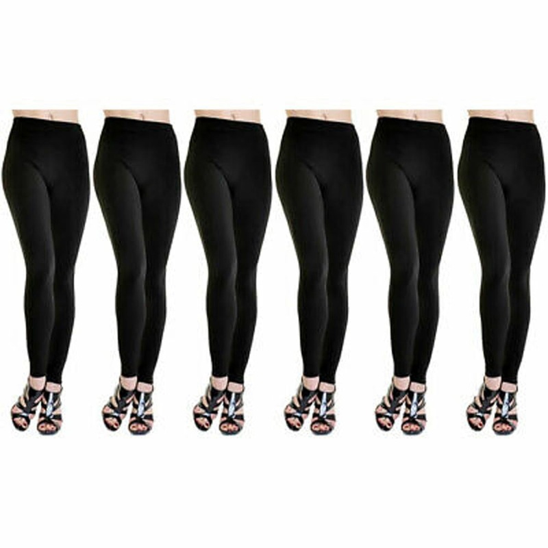 American Leggings 6-Pack Fleece Lined Leggings Midnight Black Regular Size ( M/L )