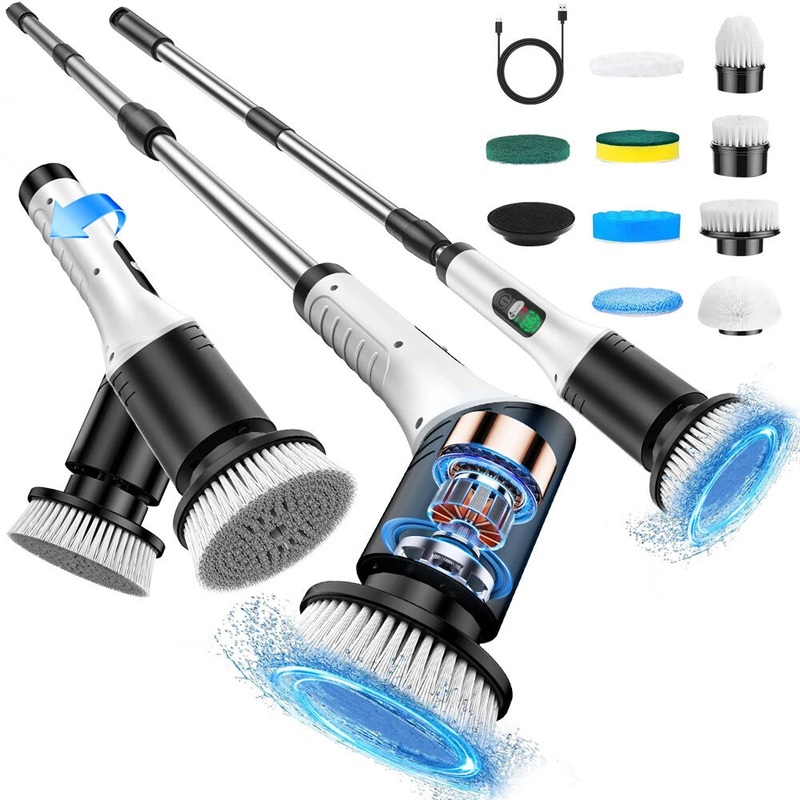 Tevorex 9-in-1 Multi-Function Electric Cleaning Brush Cordless Rotary Cleaning Brush Handheld Retractable Digital Cleaner for Bathroom, Tub, Tile, Floor, Car