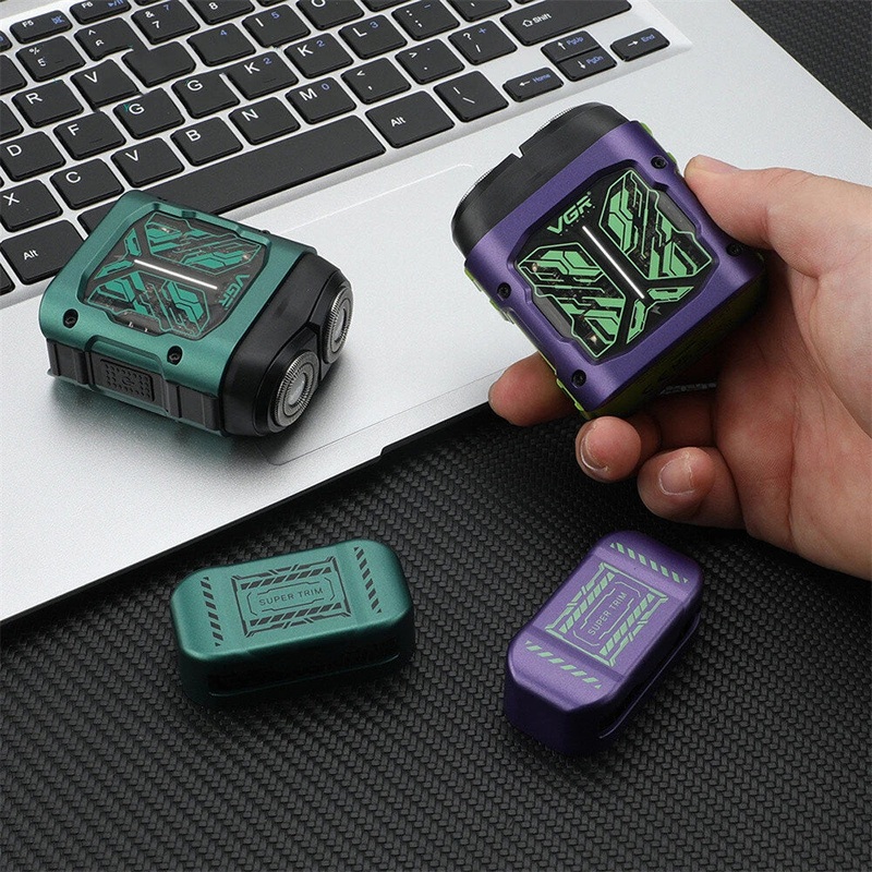 VGR V-344 Mini Shaver with LED Display Double Rotary Heads IPX6 Waterproof USB Charging Portable Travel Electric Razor for Men Green