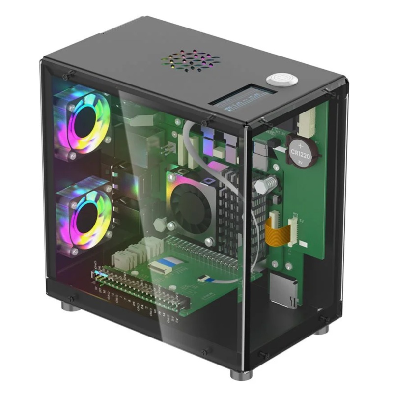 Elecrow Pitower Gen 1 Raspberry Pi 5 Mini PC Case With 3 Fans and 1.3 OLED Screen