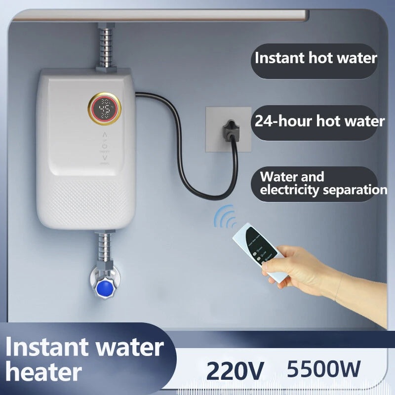 220V 5500W Instant Hot Water Heater Constant Temperature Small Household Water Heater Quick Hot Shower 24-hour Hot Water Supply White