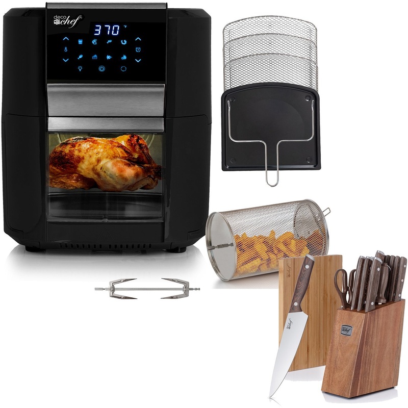 Deco Chef 12.7QT Digital Air Fryer Oven, Black + Bonus Deco Chef 16 Piece Knife Set