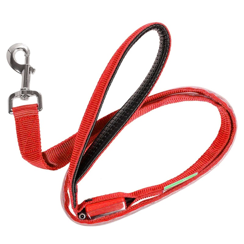 Deco Pet LED Dog Leash w/3 Light Modes for Night Safety, Battery-Powered - Red