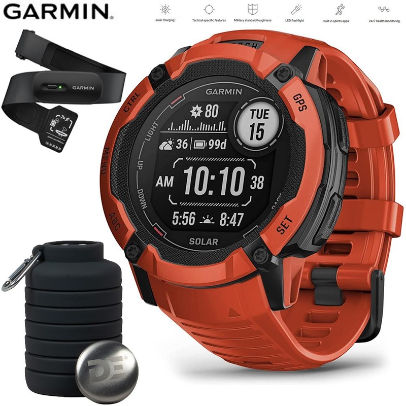 Garmin Instinct 2X Solar GPS Smartwatch Flame Red+Bottle & Heart Rate Strap XS-S
