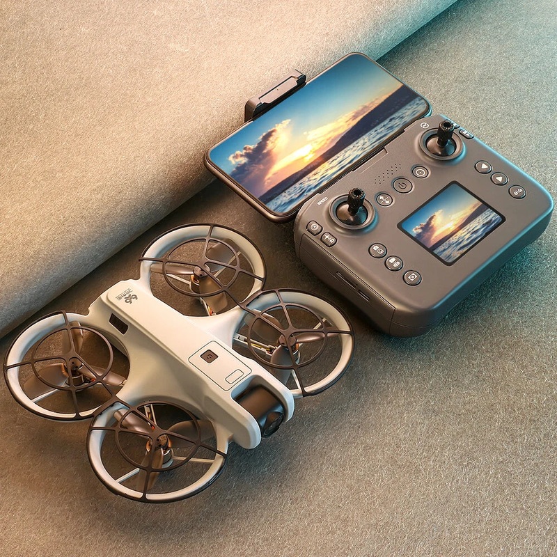 YCRC V666 WiFi FPV with LCD Screen Controller HD ESC Dual Camera Optical Flow Hover Automatic Obstacle Avoidance Brushless LED Light Circle Protection Kids Gifts 2.4G 4CH 6-Axis Remote Control RC Toys Drone Quadcopter RTF Grey