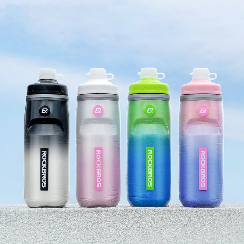 ROCKBROS 620ML Bike Water Bottle Cold-retaining Insulated Thermal Squeeze Cycling Kettle for Gym Running Outdoor Sports Pink