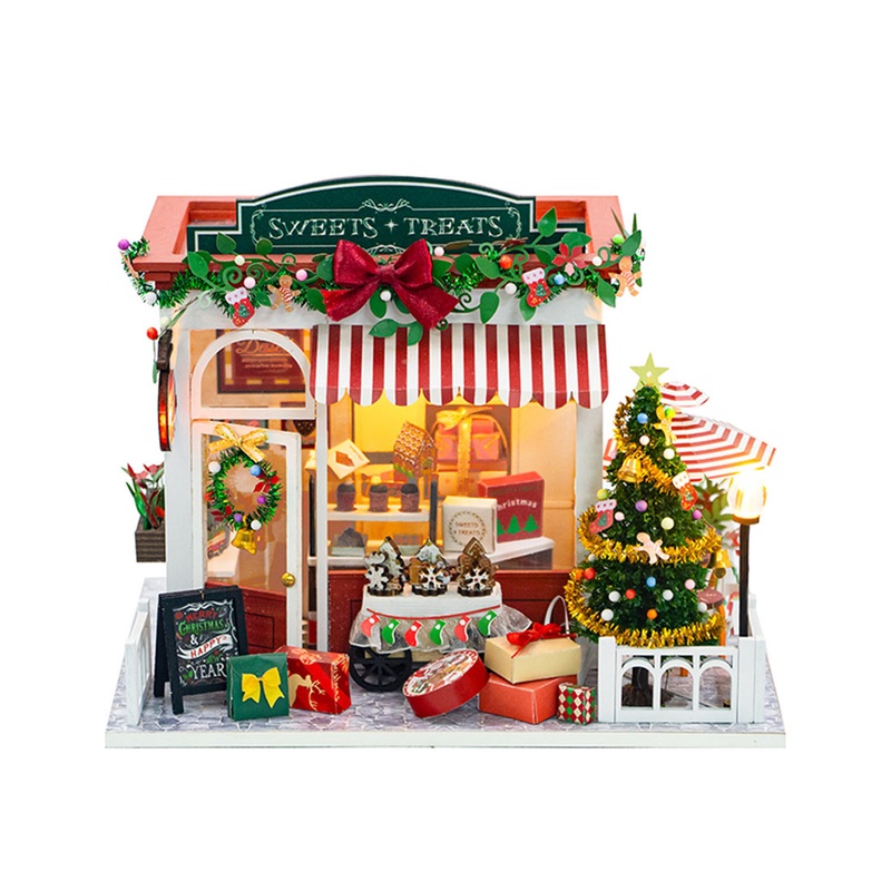 Wood Handcrafted Miniature Christmas Candy House Model Kit