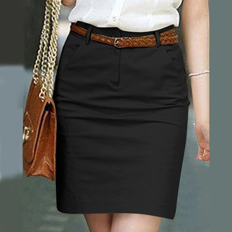 ZANZEA Women Street Fashion OL Work Skirts Side Pockets Plain Zipper Commute Mini Pencil Overskirts Black