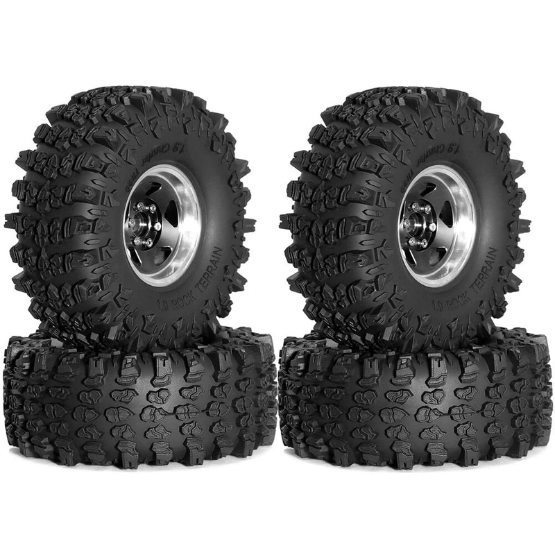 4PCS Upgraded 1.9 Inches Tires Aluminum Alloy Wheel Rims for 1/10 Axial SCX10 III Yikong YK4107 RGT Rock Crawler Climbing Truck RC Cars Vehicles Models Spare Parts R226 Black