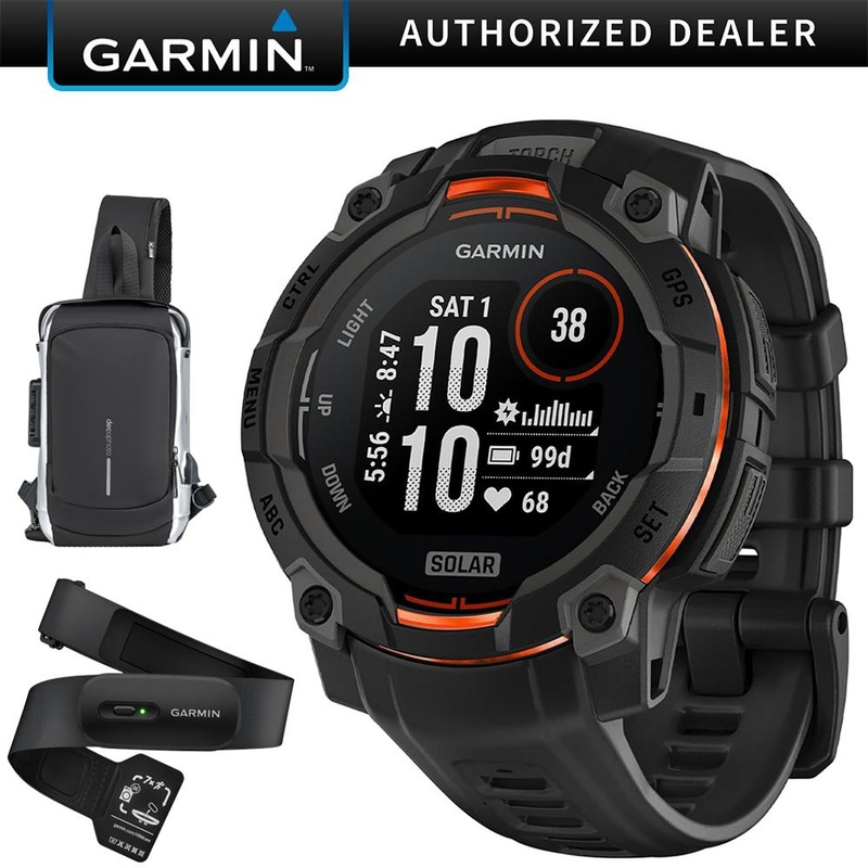 Garmin Instinct 3 45mm Outdoor GPS Smartwatch, SOLAR, Black w/ HRM 200 (M-XL) Bundle