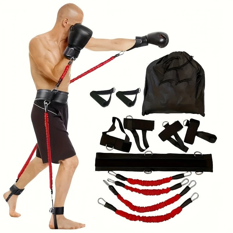 KALOAD 150lbs 12pcs Resistance Boxing Training Set MMA Boxing Equipment Full Body Workout Kit Home Taekwondo Strength Training Adjustable Arm Leg Bands Suitable for Professional Sports Black