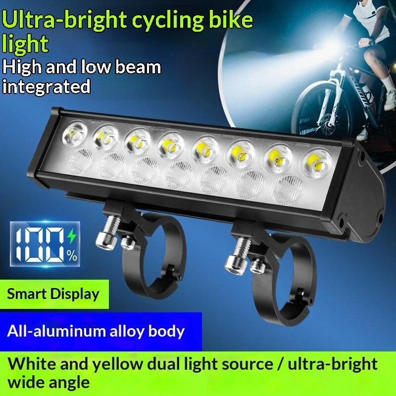 BIKIGHT 1200 LM Bicycle Headlight White Yellow Dual-light Digital Type-C Charging Power Display Waterproof Bike Front Light for Night Cycling Safety Black