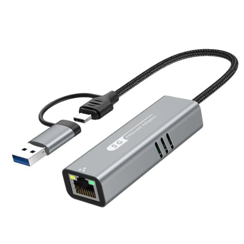 USB3.1 5000Mbps USB/Type-C To RJ45 Network Interface Converter Gigabit Ethernet Adapter RTL8157 for USB 3.1 Gen 1 Laptop Computer Plug and Play Grey