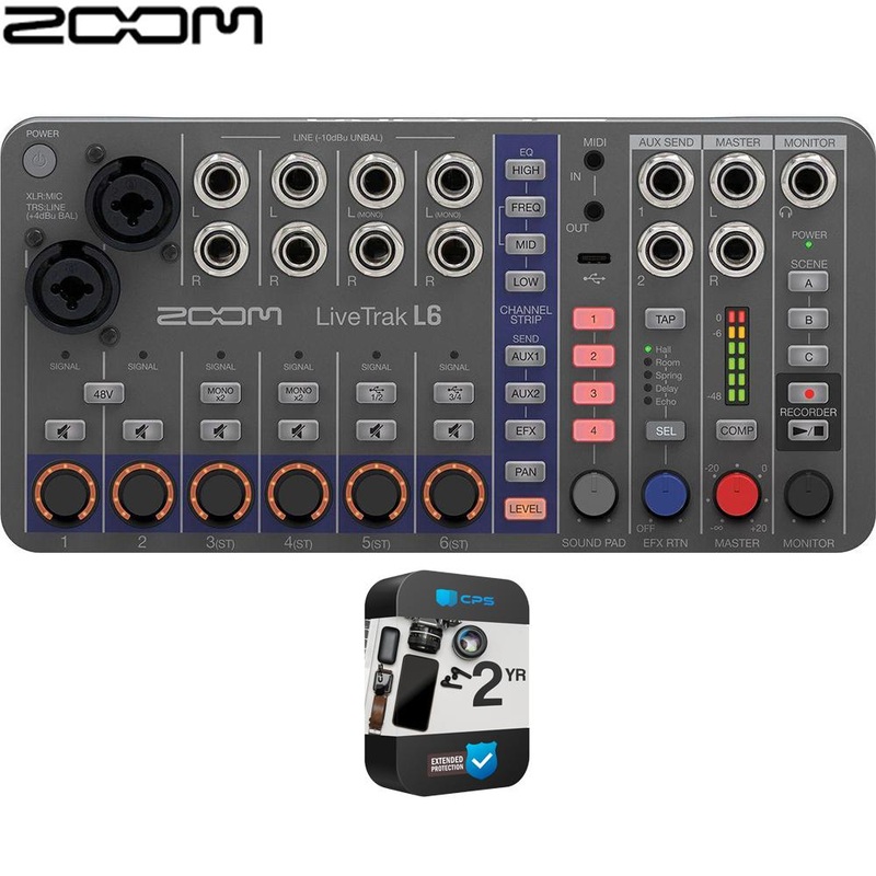 Zoom LiveTrak L-6 10-Channel Digital Mixer and Recorder with 2 Year Warranty