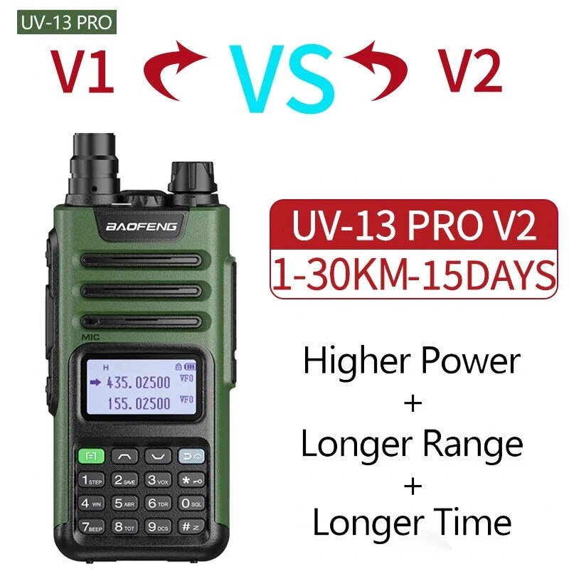 BAOFENG UV13Pro V2 Dual Band Walkie Talkie 999 Channels 1800mAh 16KM Long Range Type-C Charger Transceiver Ham Two Way Radio European Standard Black