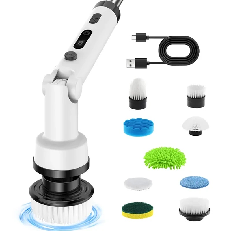 Foldable Rotating Cordless Long Handle Electric Cleaning Brush with 9 Heads Long Handle Electric Cleaning Brush Household Handheld Multifunctional Foldable Rotating No Dead Angle Cleaning Kitchen Bathroom Green