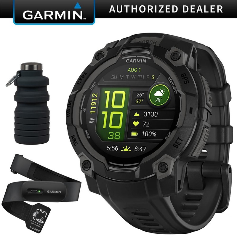 Garmin Instinct 3 45mm Outdoor GPS Smartwatch, AMOLED, Black w/ HRM 200 (M-XL) Bundle