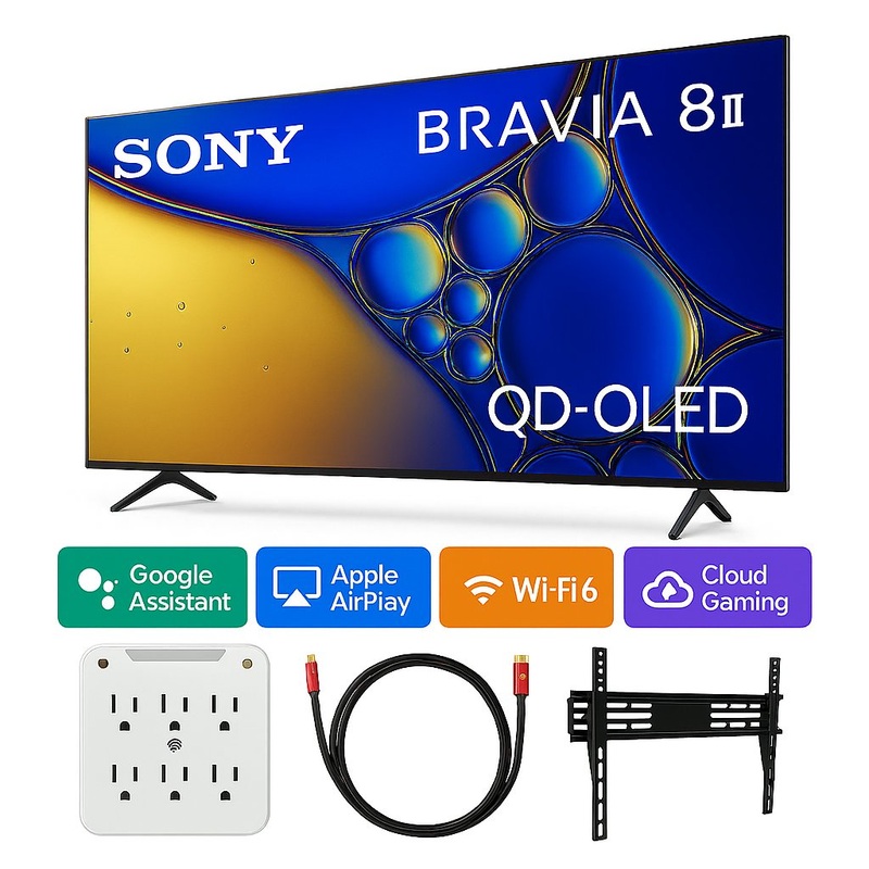 Sony BRAVIA 8 II 55 Inch QD-OLED 4K Google TV (2025) with Wall Mount and Kit