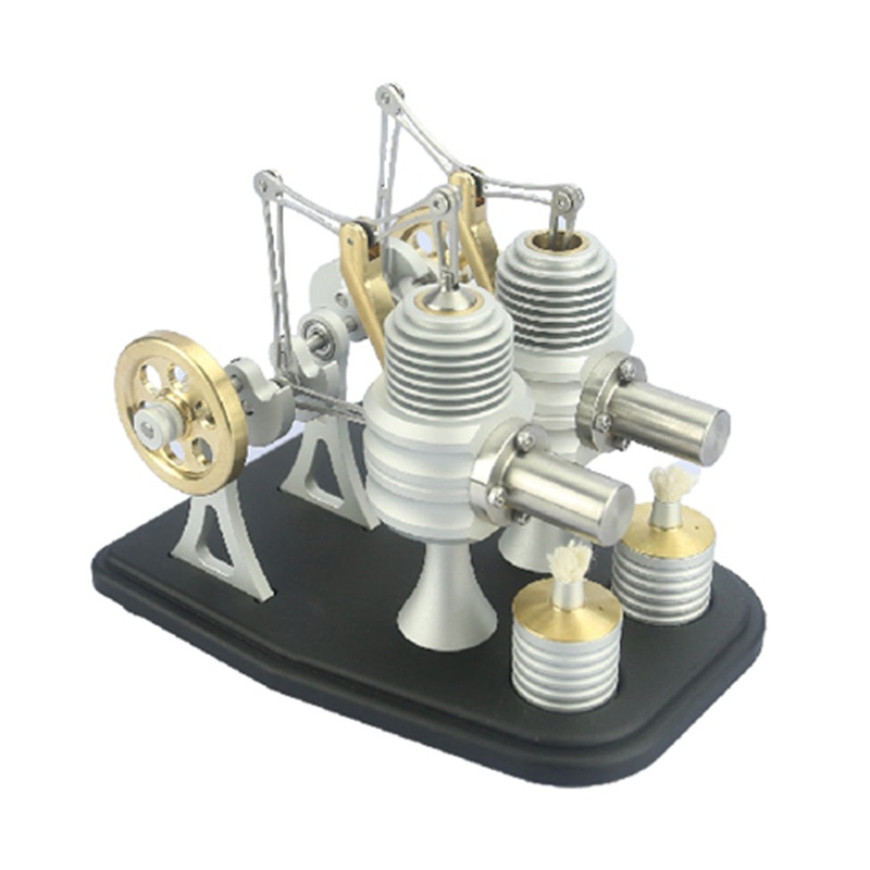 All Metal Beam Heat Engine Twin-Cylinder Stirling External Combustion Engine Gifts for Machine Enthusiasts(Kit Version)